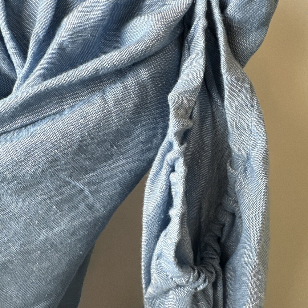 Free People Women's Blue Off Shoulder Top Ballon Sleeve‎ M Boho Linen Festival - Picture 10 of 11